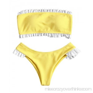 ZAFUL Women's Sexy Bikini Set Ruffled Strapless High Cut Two Piece Bikini Swimsuit Yellow B07D345PG6